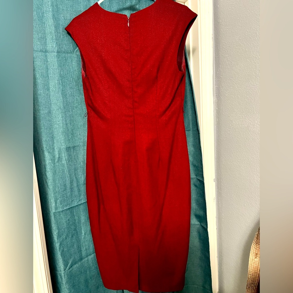 Red work dress wool like material